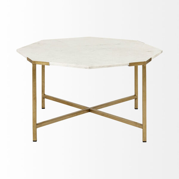 Vincent I Espresso and White Hexagonal Marble Top Coffee Table, image 2