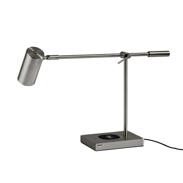 Collette Brushed Steel One-Light LED Charging Desk Lamp, image 2