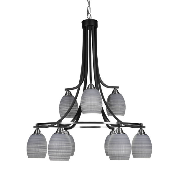 Paramount Matte Black and Brushed Nickel Nine-Light 30-Inch Chandelier with Gray Matrix Glass, image 1