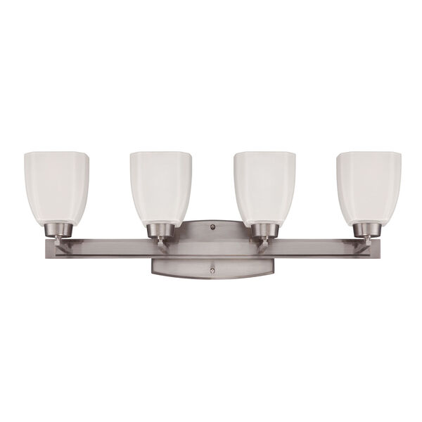 Bridwell Brushed Satin Nickel Four-Light Vanity with Frosted White Glass Shade, image 1