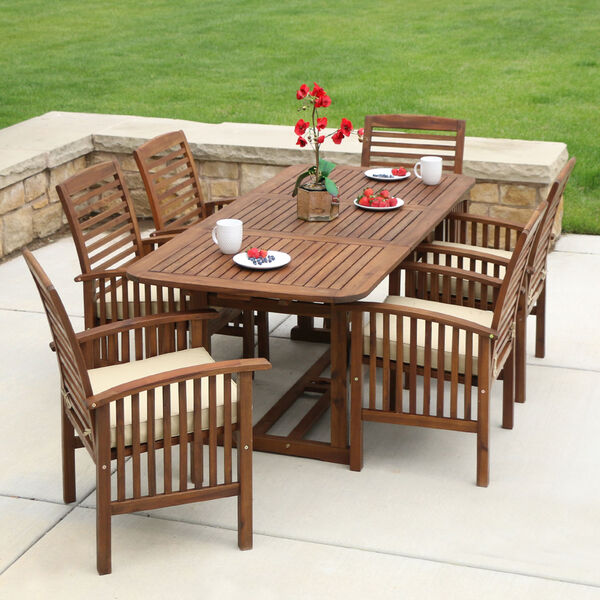7-Piece Brown Acacia Patio Dining Set with Cushions, image 1