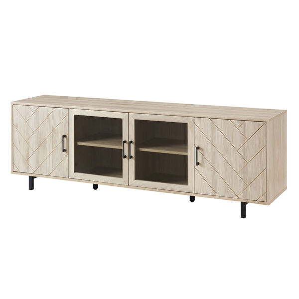 Birch TV Stand with Four Grooved Doors, image 6