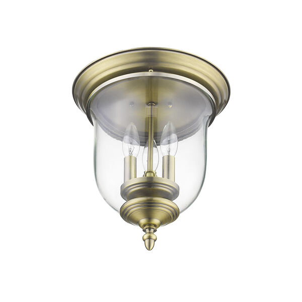 Legacy Antique Brass Hand Blown Clear Glass Three Light Ceiling Mount, image 6