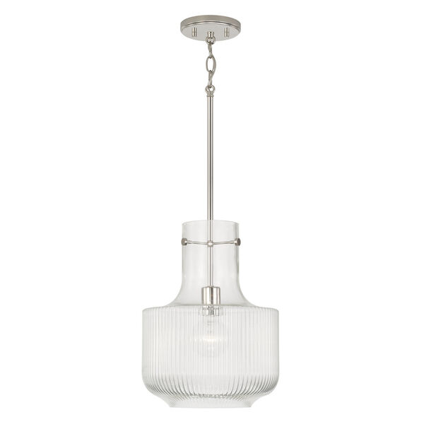 Nyla Polished Nickel One-Light Pendant with Clear Fluted Glass, image 1