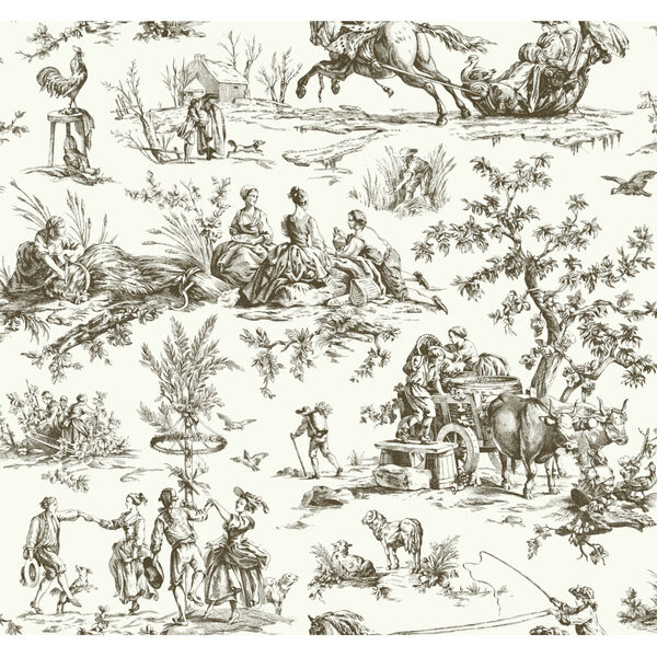 Grandmillennial Brown Seasons Toile Pre Pasted Wallpaper - SAMPLE SWATCH ONLY, image 2