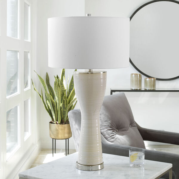 Amphora Off White and Ploished Nickel One-Light Table Lamp, image 4