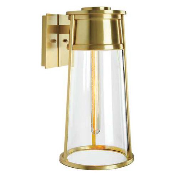 Cone Satin Brass Six-Inch One-Light Outdoor Wall Sconce, image 1