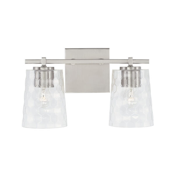 Burke Brushed Nickel Two-Light Bath Vanity with Clear Honeycomb Glass Shades, image 2