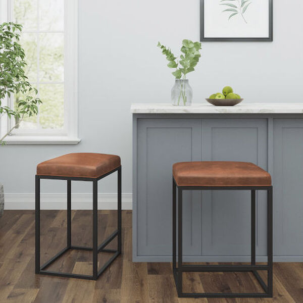 Riley Black and Brown Metal Faux Leather Counter Stool, Set of Two, image 1