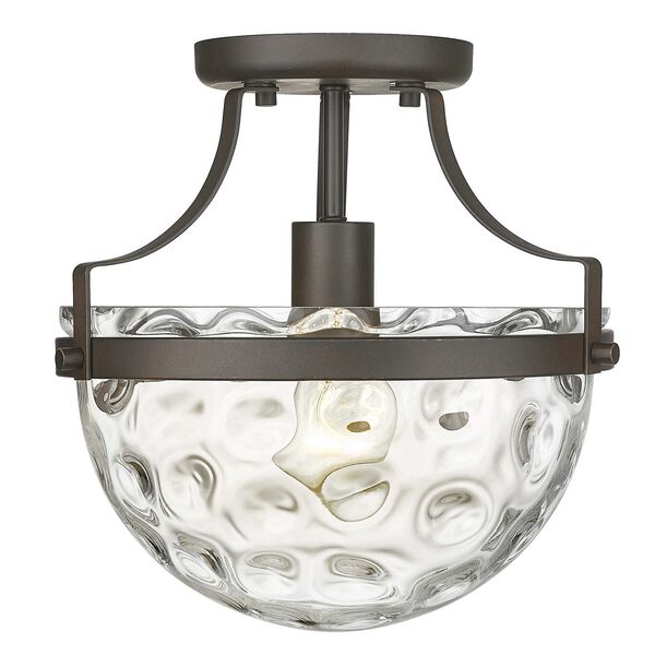 Quinn Oil Rubbed Bronze One-Light Semi-Flush Mount with Clear Wavey Glass, image 1