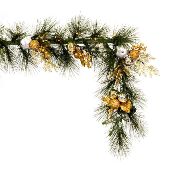 Green 6 Ft. x 16 In. Artificial Christmas Garland with Battery Operated Warm White Lights, image 5