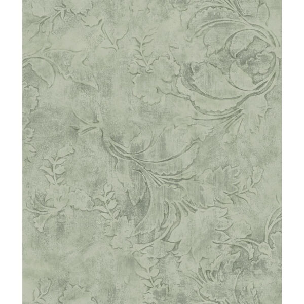 Impressionist Green Entablature Scroll Wallpaper, image 1