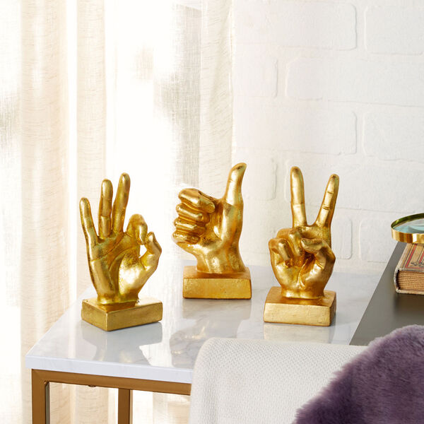 Gold Polystone Hand Sculptures, Set of 3, image 1