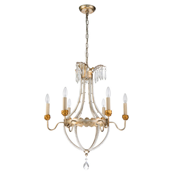 Lemuria Distressed Silver and Gold Six-Light Chandelier, image 1