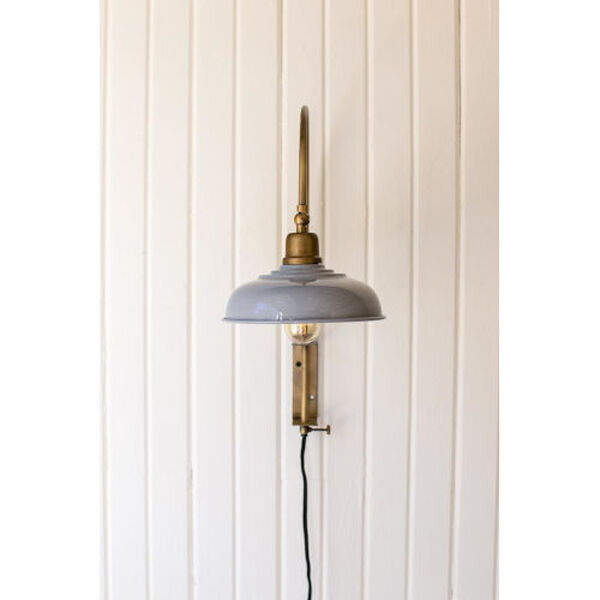 Antique Brass One-Light Wall Sconce with Grey Shade, image 2