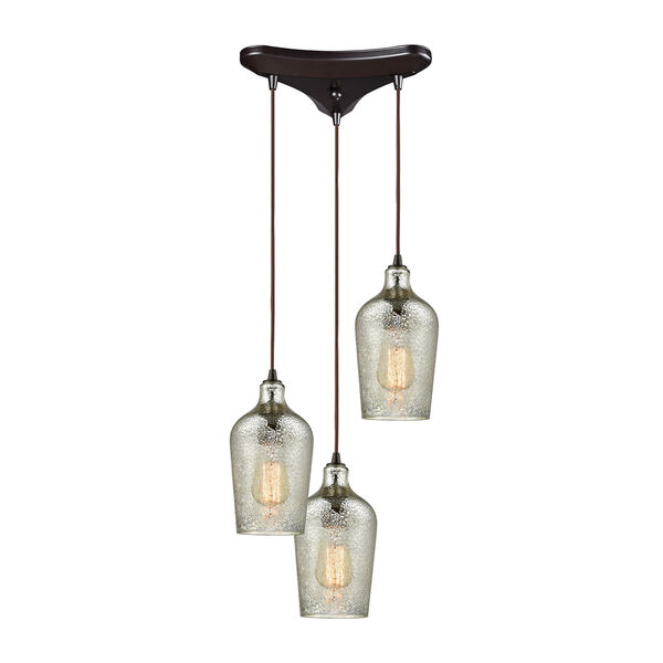 Hammered Glass Oil Rubbed Bronze Three-Light Pendant, image 1