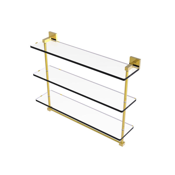 Montero Polished Brass 22-Inch Triple Tiered Glass Shelf with Integrated Towel Bar, image 1