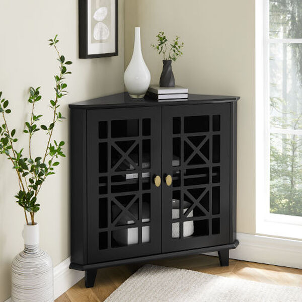 Gwen Fretwork Black Corner Cabinet, image 1