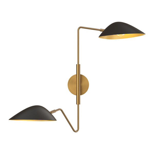 Oscar Matte Black and Aged Gold Two-Light Convertible Wall Sconce, image 1
