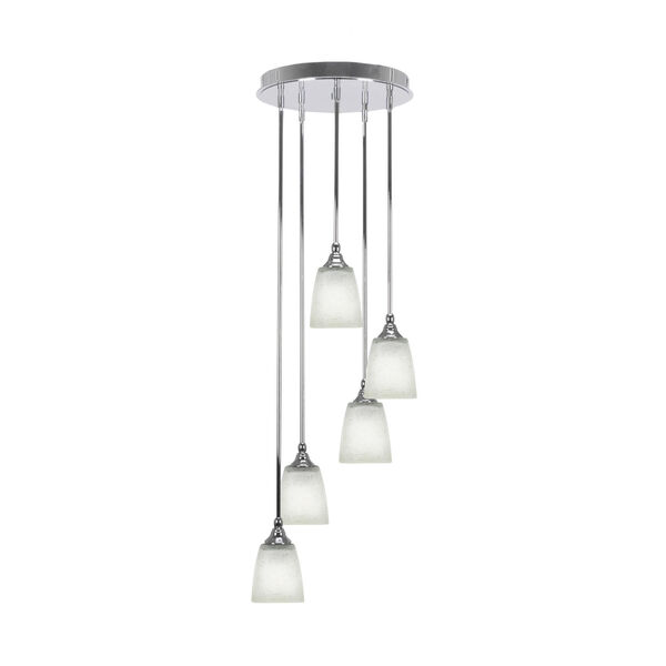 Empire Chrome Five-Light Cluster Pendant with White Muslin Glass, image 1