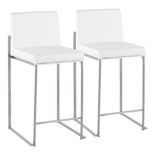 Fuji Stainless Steel and White High Back Counter Stool, Set of 2, image 2