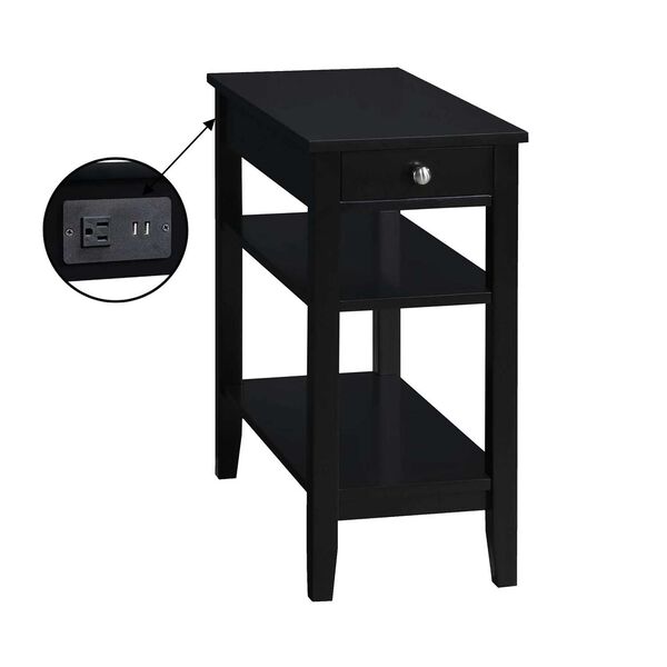 Black American Heritage One Drawer Chairside End Table with Charging Station and Shelves, image 8