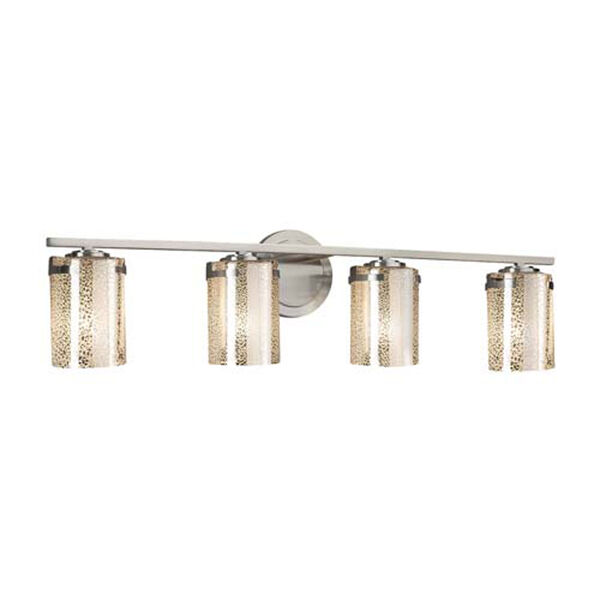 Fusion - Atlas Brushed Nickel Four-Light Bath Bar with Cylinder Flat Rim Mercury Glass Shade, image 1