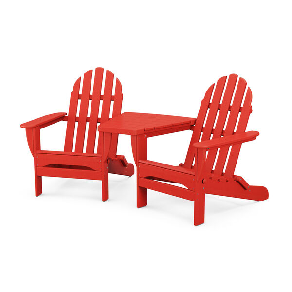 Classic Sunset Red Folding Adirondacks with Angled Connecting Table, image 1