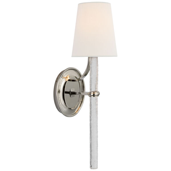 Abigail Large Sconce in Polished Nickel and Clear Wavy Glass with Linen Shade by Marie Flanigan, image 1