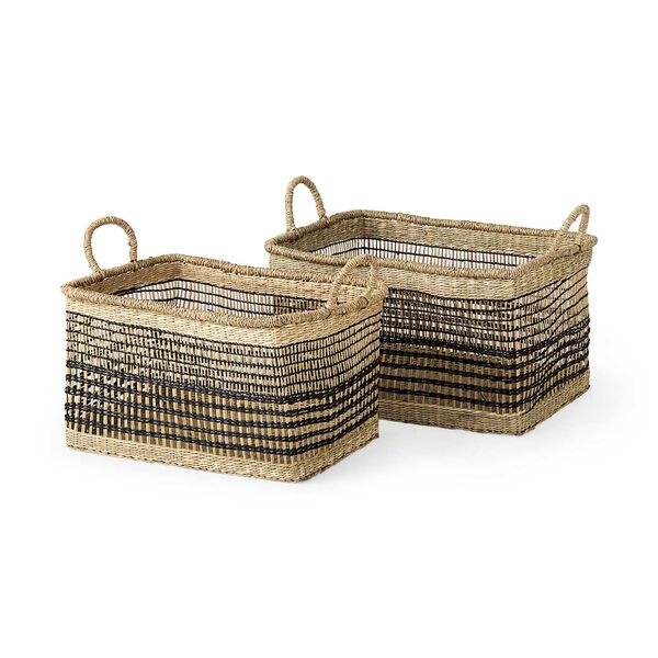 Nia Light Brown Seagrass Rectangular Basket with Handles, Set of 2, image 1