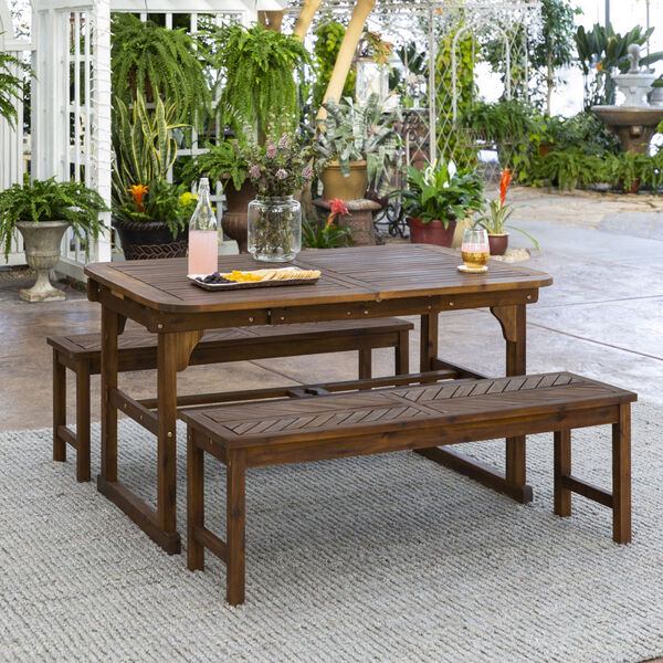 Dark Brown 35-Inch Three-Piece Extendable Outdoor Dining Set, image 2