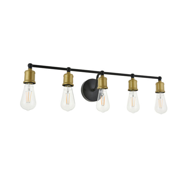 Serif Brass and Black Five-Light Wall Sconce, image 5