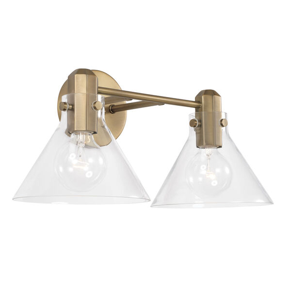 Greer Aged Brass Two-Light Vanity with Clear Glass, image 1