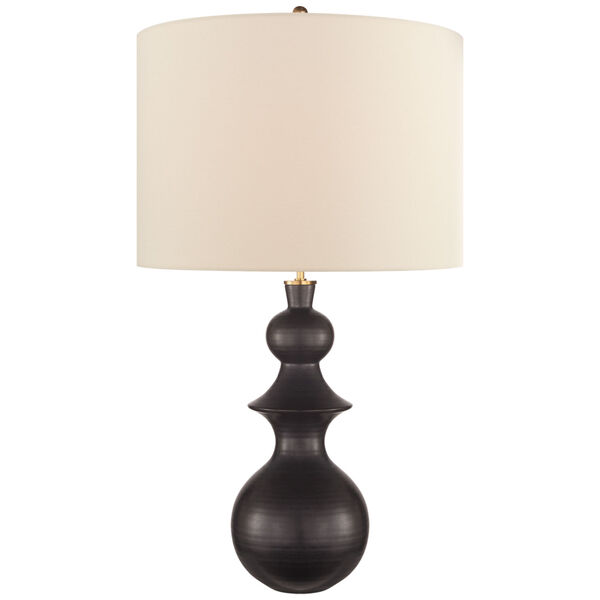 Saxon Large Table Lamp in Metallic Black with Cream Linen Shade by kate spade new york, image 1