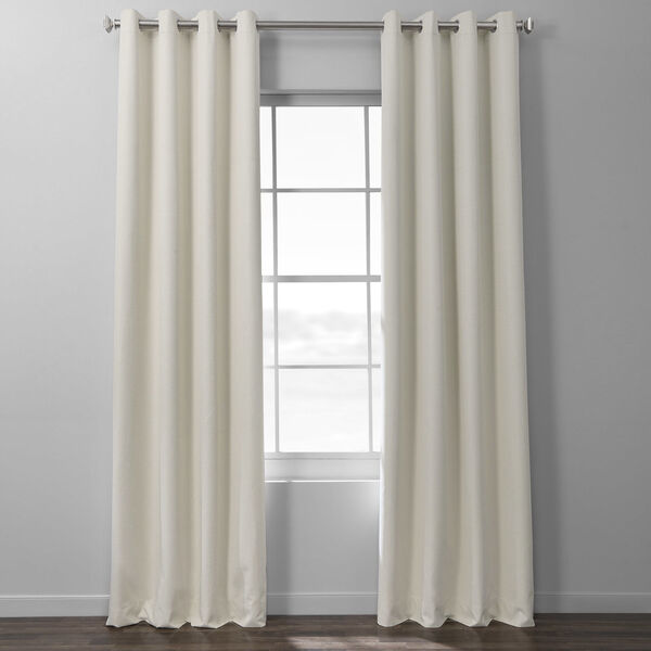 Ivory Italian Textured Faux Linen Hotel Blackout Grommet Curtain Single Panel, image 1