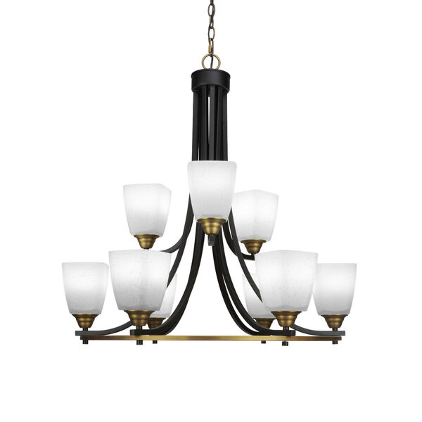 Paramount Matte Black and Brass 30-Inch Nine-Light Chandelier with White Muslin Glass Shade, image 1