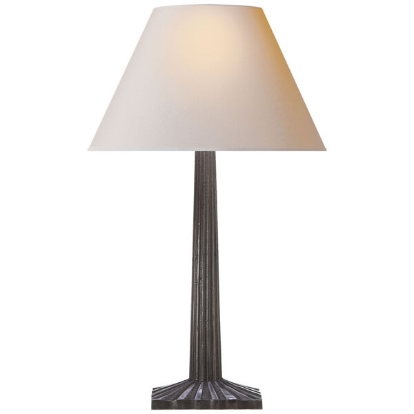 Strie Fluted Column Table Lamp in Aged Iron with Natural Paper Shade by Chapman and Myers, image 1