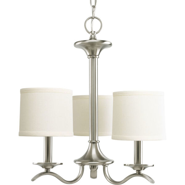 Inspire Brushed Nickel Three-Light Chandelier with Beige Linen Shade Linen Shades, image 1