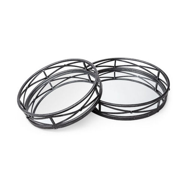 Piers Black Metal Mirrored Round Tray, Set of 2 - (Open Box), image 1
