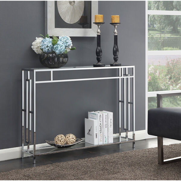 Town Square Glass and Chrome Console Table with Shelf, image 3