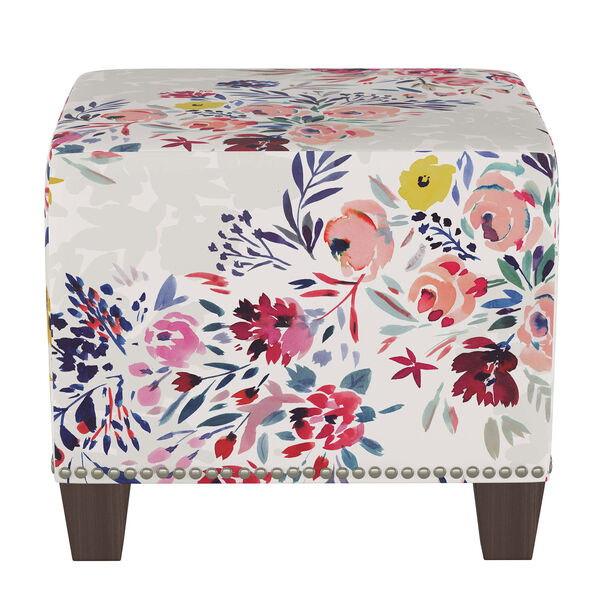 Bianca Floral Multi 19-Inch Nail Button Ottoman, image 2