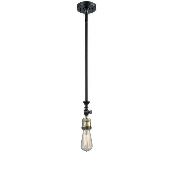 Franklin Restoration Matte Black Antique Brass LED Mini Pendant with Appalachian Matte Black Metal Shade and Wire, image 2