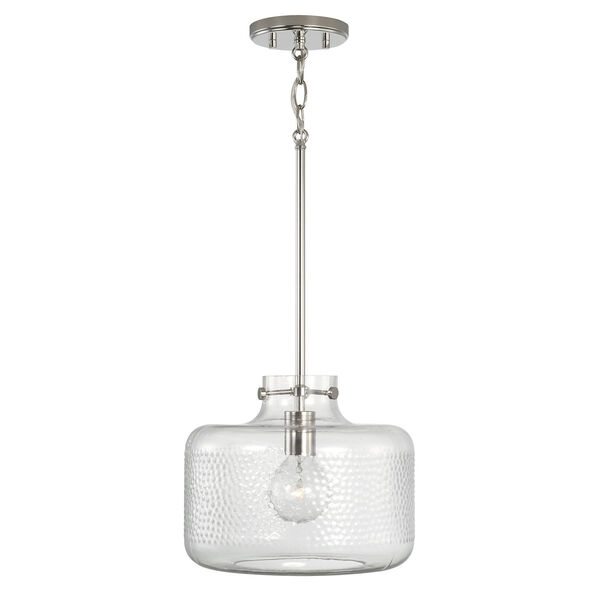 Brighton Polished Nickel One-Light Pendant with Clear Pebbled Glass, image 1