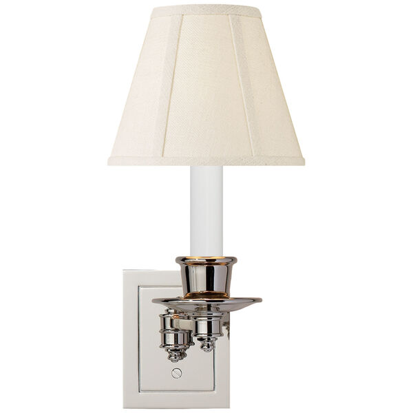 Single Swing Arm Sconce in Polished Nickel with Linen Shade by Studio VC, image 1