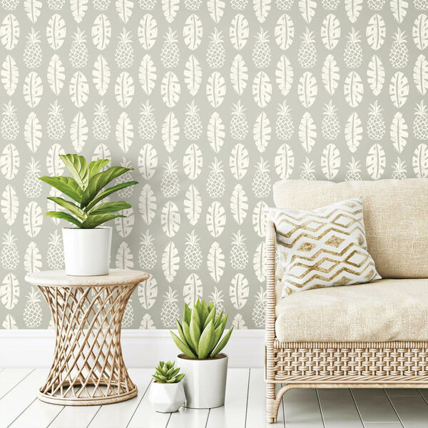 Pineapple Grey White Peel and Stick Wallpaper, image 1