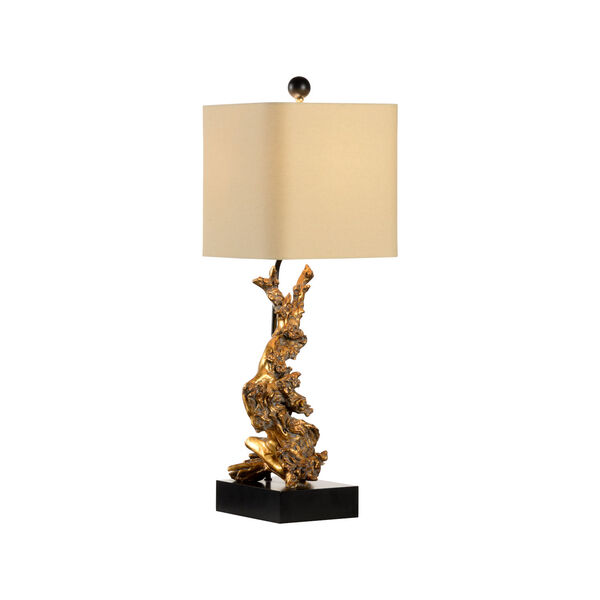 Antique Gold and Matte Black One-Light Branch Table Lamp, image 1