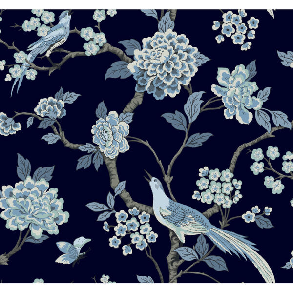 Grandmillennial Navy Fanciful Pre Pasted Wallpaper - SAMPLE SWATCH ONLY, image 2