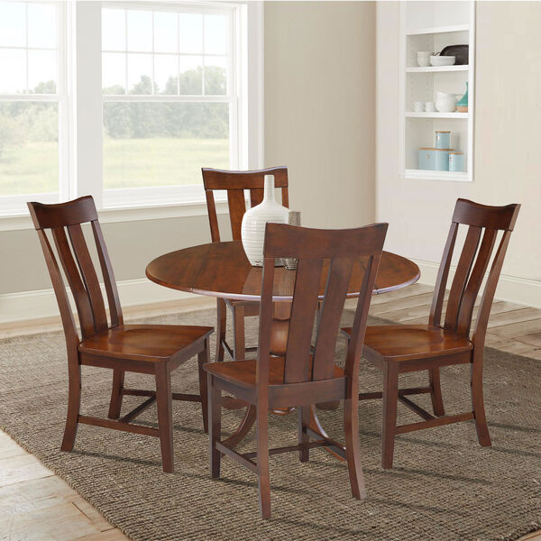 Espresso 42-Inch Dual Drop Leaf Table with Four Splat Back Dining Chair, Five-Piece, image 2