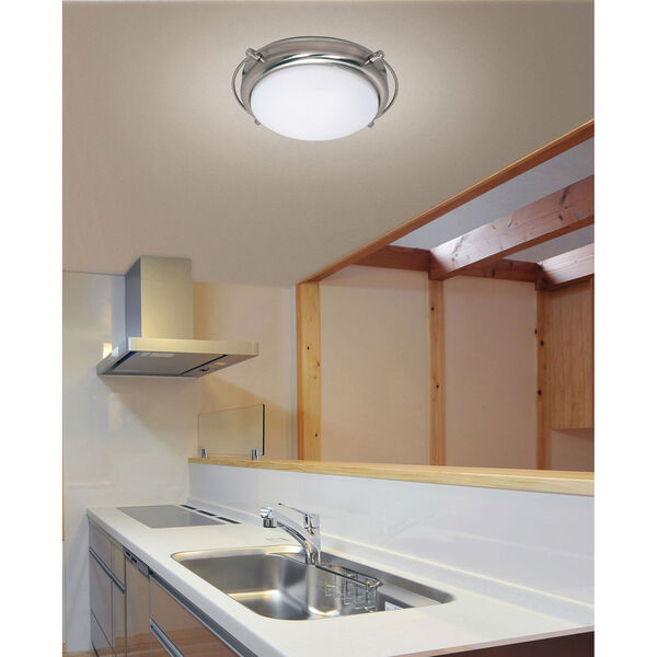 Polaris Brushed Nickel Two-Light Flush Mount with Opal White Glass, image 2