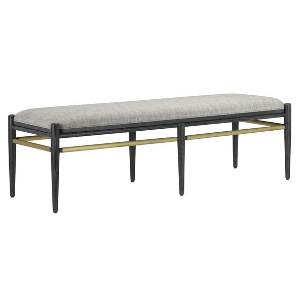 Visby Cerused Black and Brushed Brass Smoke Fabric Bench, image 1